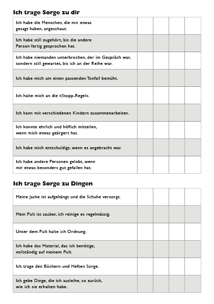 Inhaltsseite "Ziele" des Hausaufgabenheftes